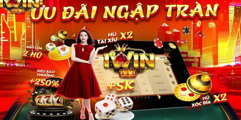 Thiết kế đồ họa hấp dẫn với các biểu ngữ khuyến mãi và phần thưởng thể thao iwin